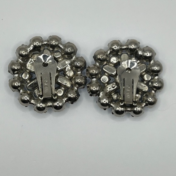 Vintage 1950s Weiss Blue Rhinestone Earrings – Old Hollywood Coquette Clip-Ons - Picture 2 of 4